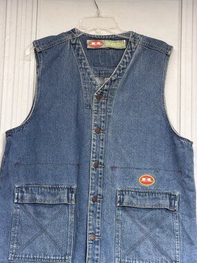 Men’s 90’s Results Denim Jean Vest Streetwear Gorpcore Utility Hip Hop Sz Small